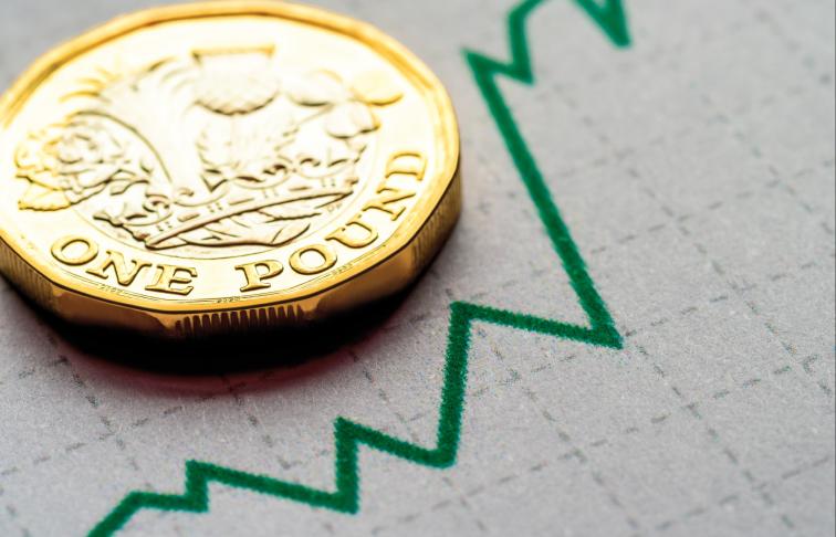 pound coin and graph