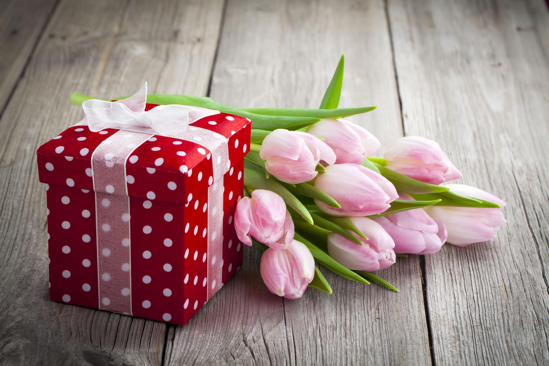 Present with pink flowers