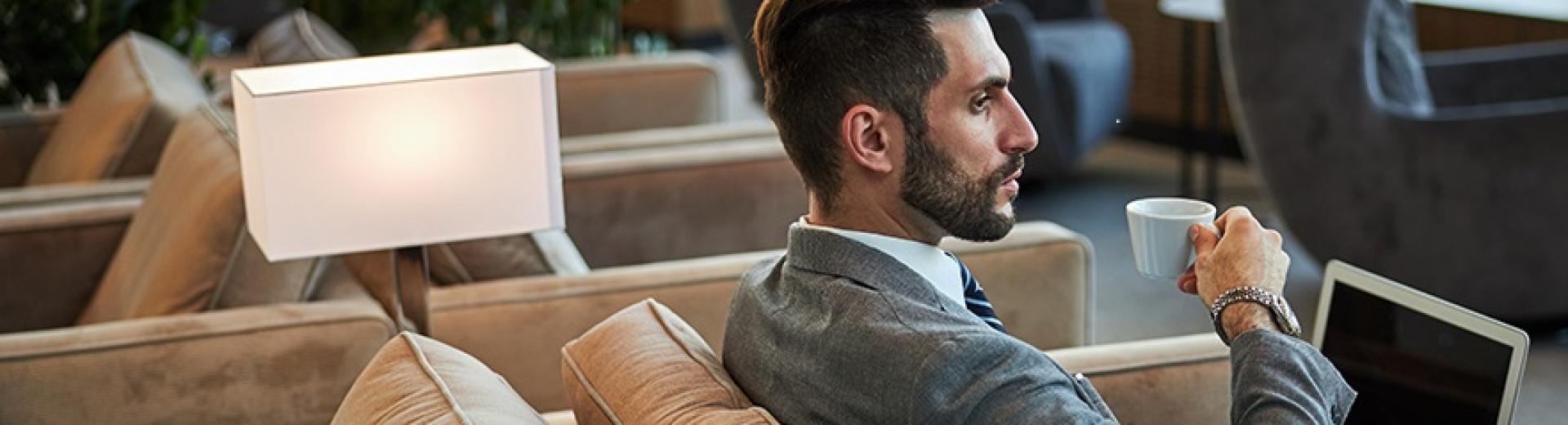 Man in business lounge
