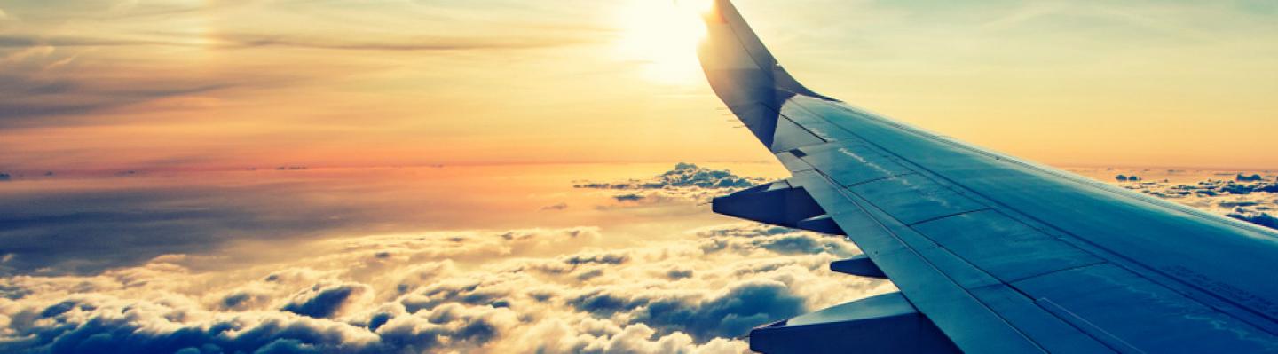 Image of a airplane wing from inside whilst flying