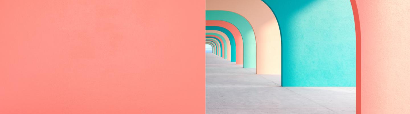 Pastel archways over a path