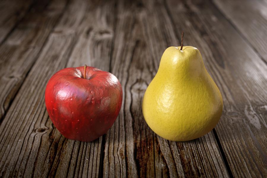 Apple and pear, symbolising comparision