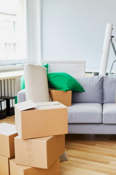 Boxes in a living room