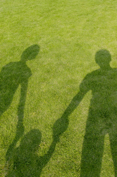 Shadow of family on grass